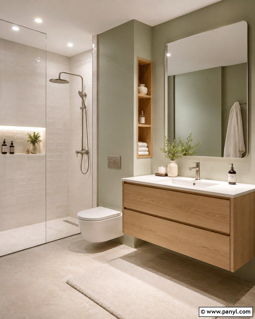 Light Sage Bathroom Walls In A Minimalist Bathroom - 20 Light Sage Bathroom Walls