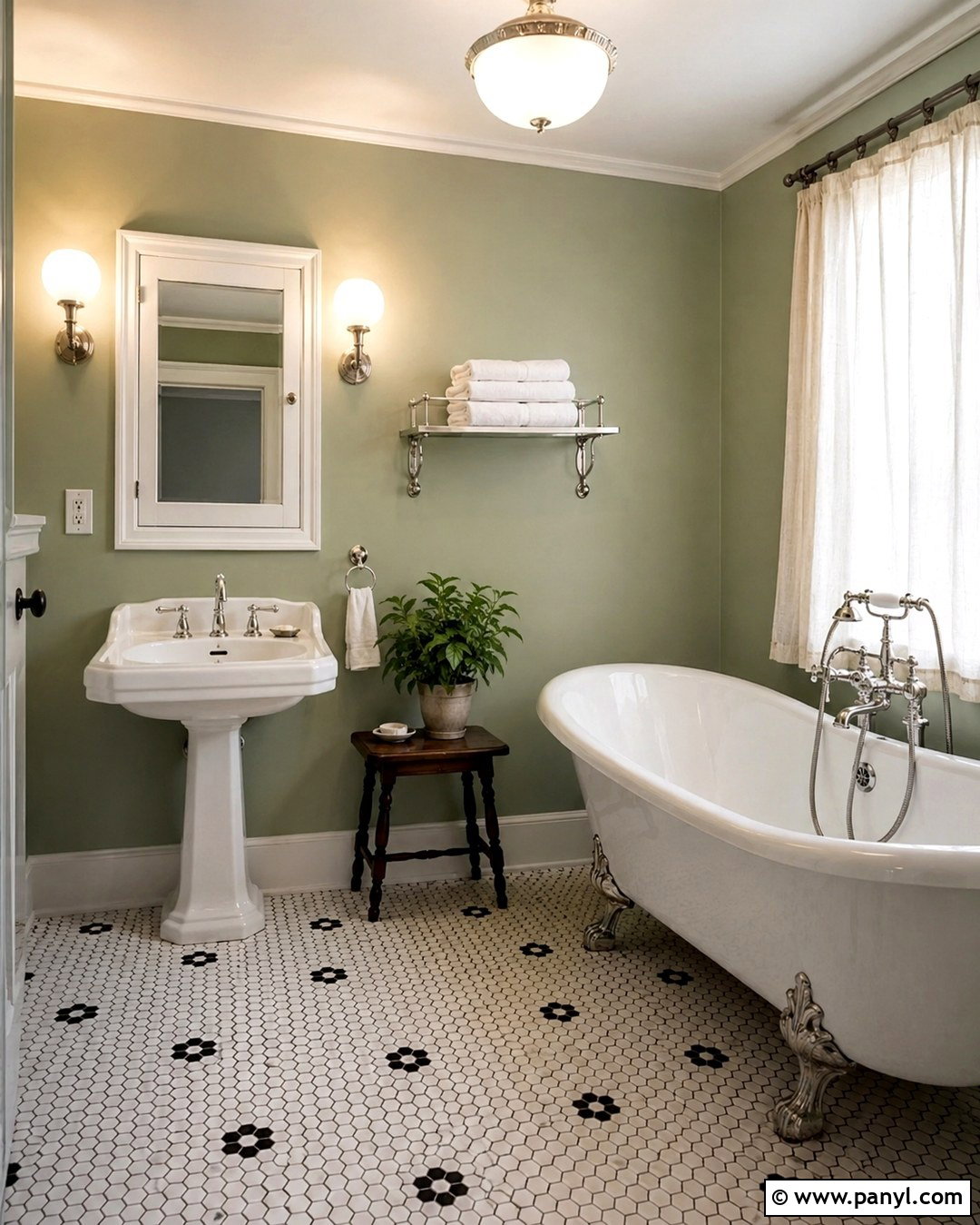 Light Sage Bathroom Walls In A Vintage Bathroom - 20 Light Sage Bathroom Walls