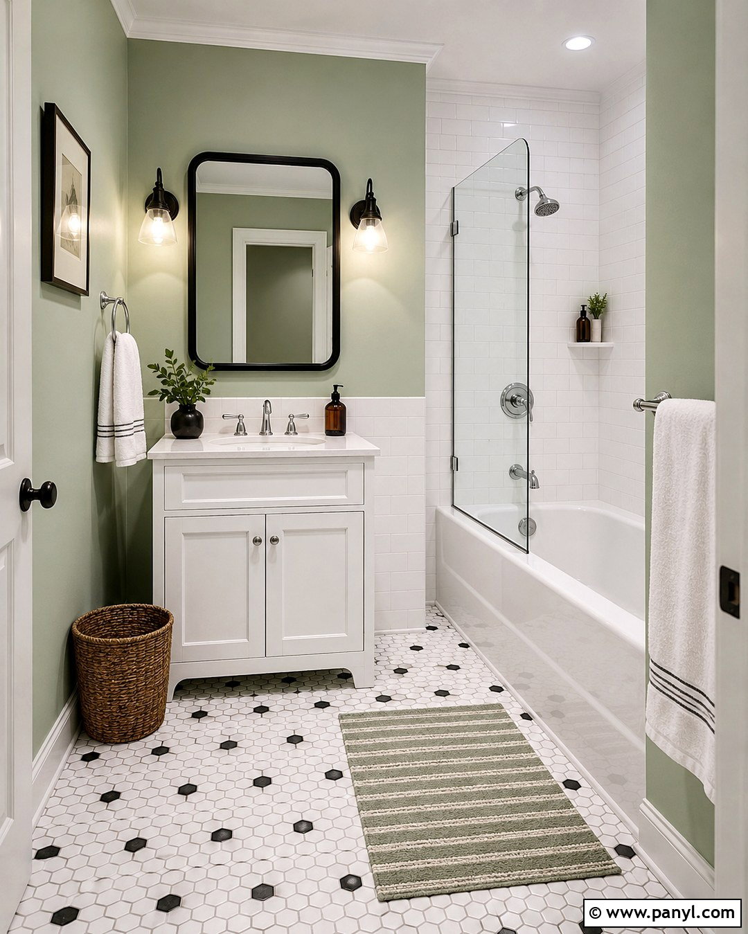 Light Sage Bathroom Walls With Black And White Tile - 20 Light Sage Bathroom Walls