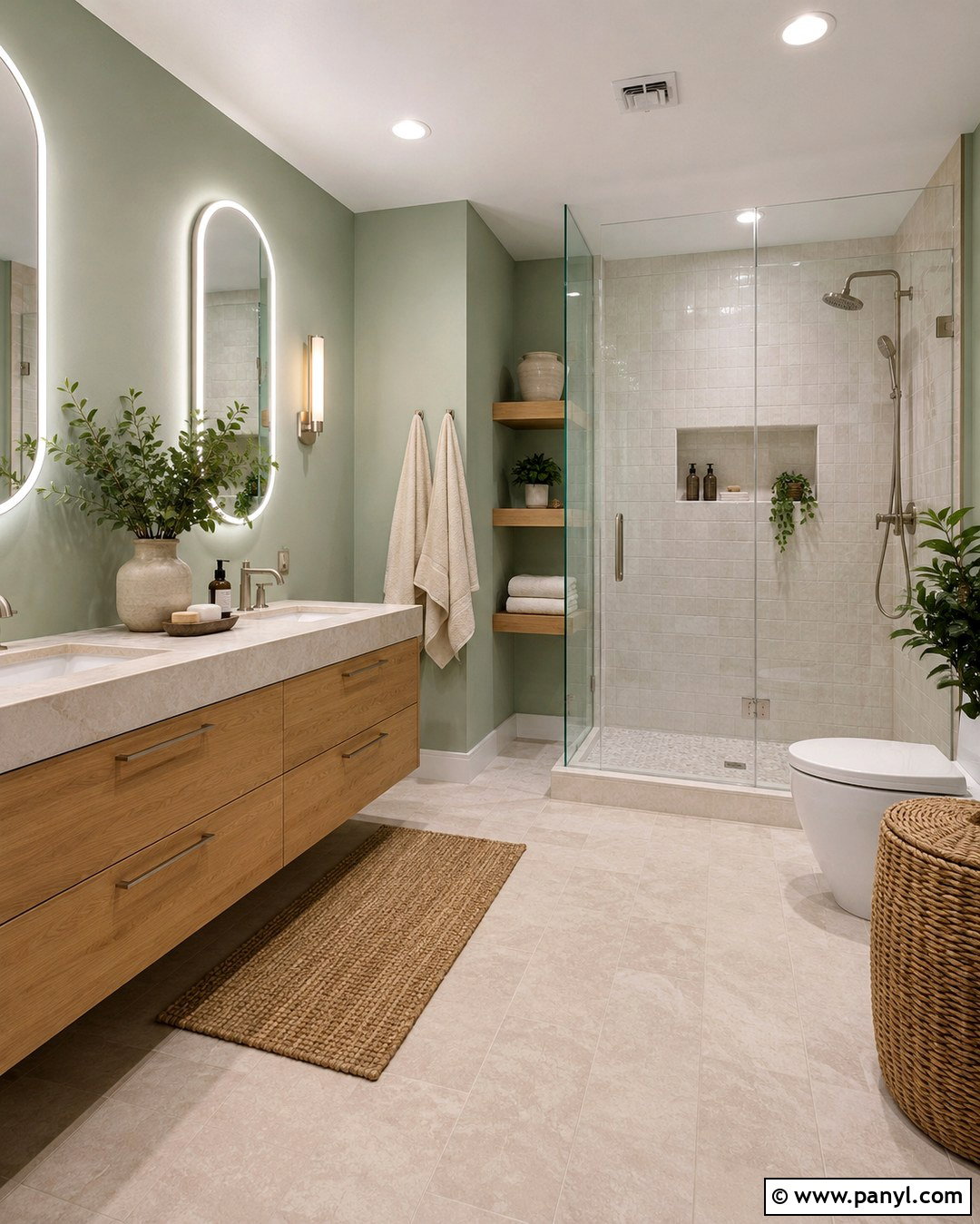Light Sage Bathroom Walls With Oak Vanity - 20 Light Sage Bathroom Walls