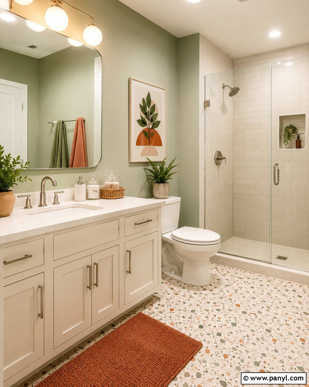 Light Sage Bathroom Walls With Terrazzo Floor - 20 Light Sage Bathroom Walls