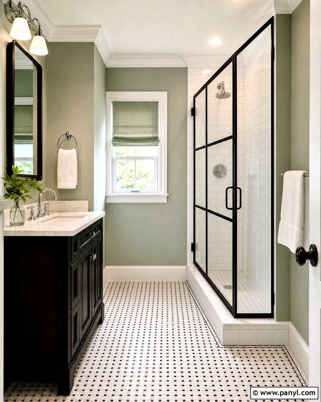 Light Sage Green Bathroom With Black And White Tile - 20 light sage green bathroom ideas
