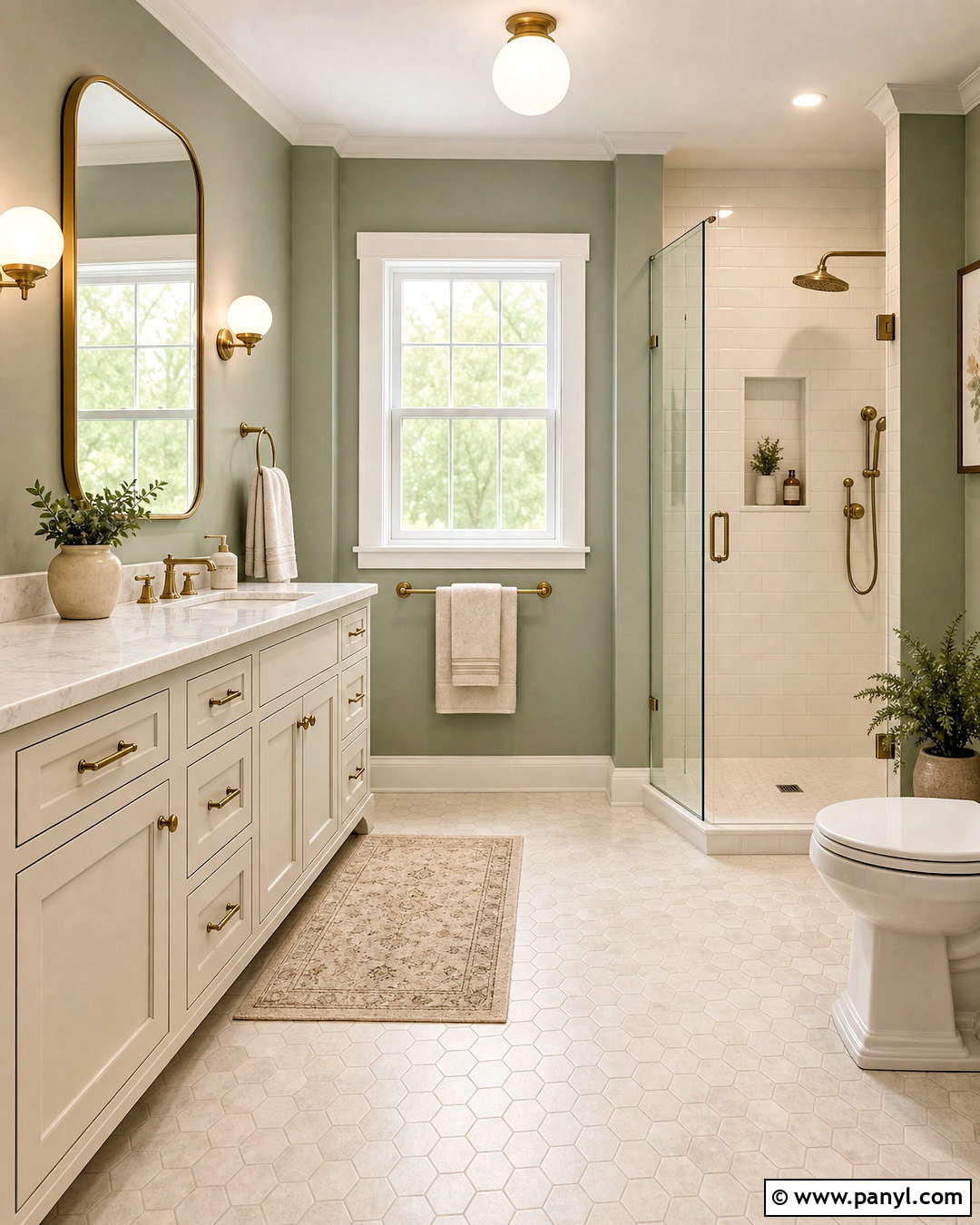 Light Sage Green Bathroom With Brass Fixtures - 20 light sage green bathroom ideas