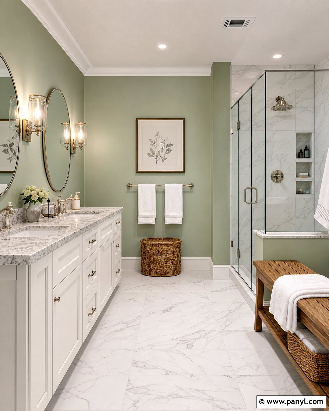 Light Sage Green Bathroom With Marble Tile - 20 light sage green bathroom ideas