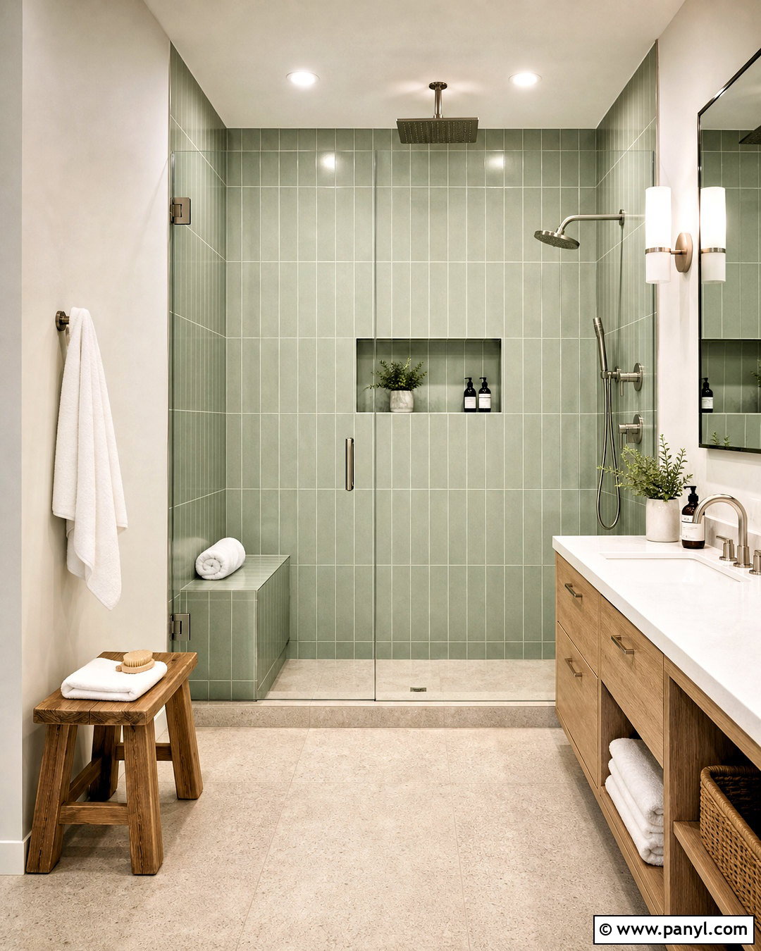 Light Sage Green Bathroom With Walk-In Shower - 20 light sage green bathroom ideas