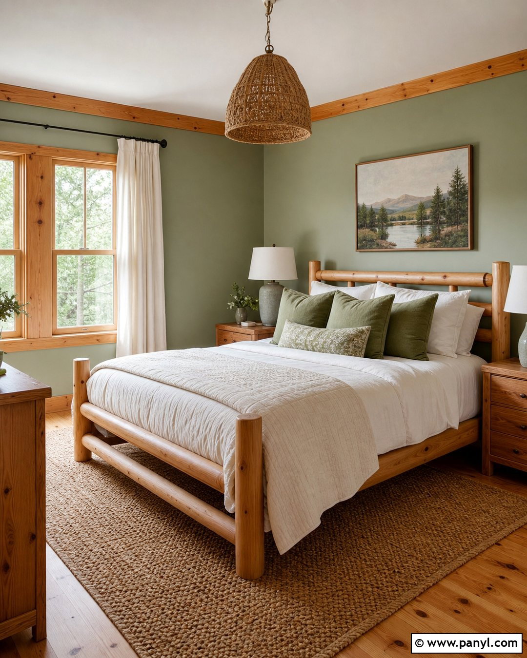 Light Sage Green Bedroom With Pine Trim - 20 Sage Green Walls With Wood Trim Ideas