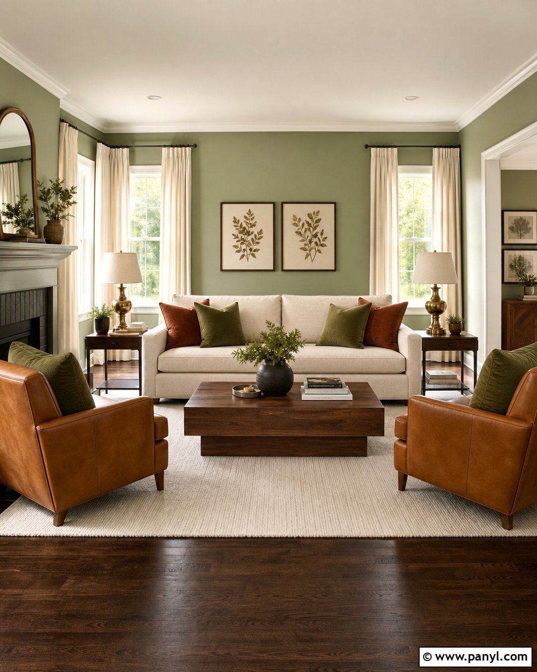 Light Sage Green Living Room With Dark Wood Floors - 20 Light Green Walls Dark Floors