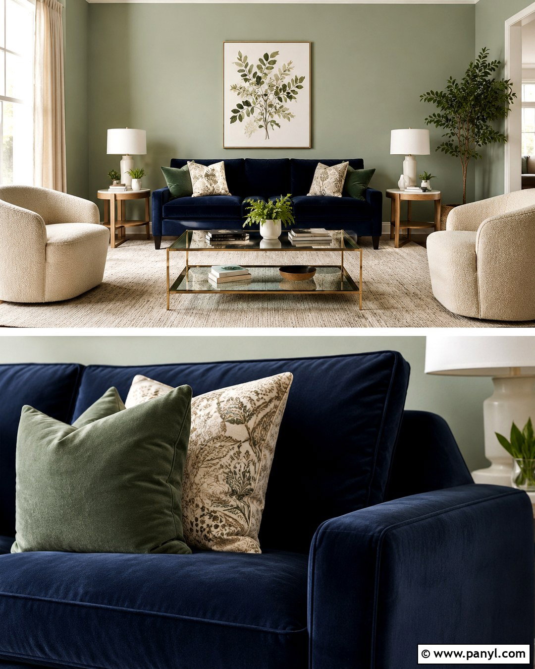 Light Sage Green Walls With Navy Velvet Sofa - 20 Navy Sofa Sage Green Walls