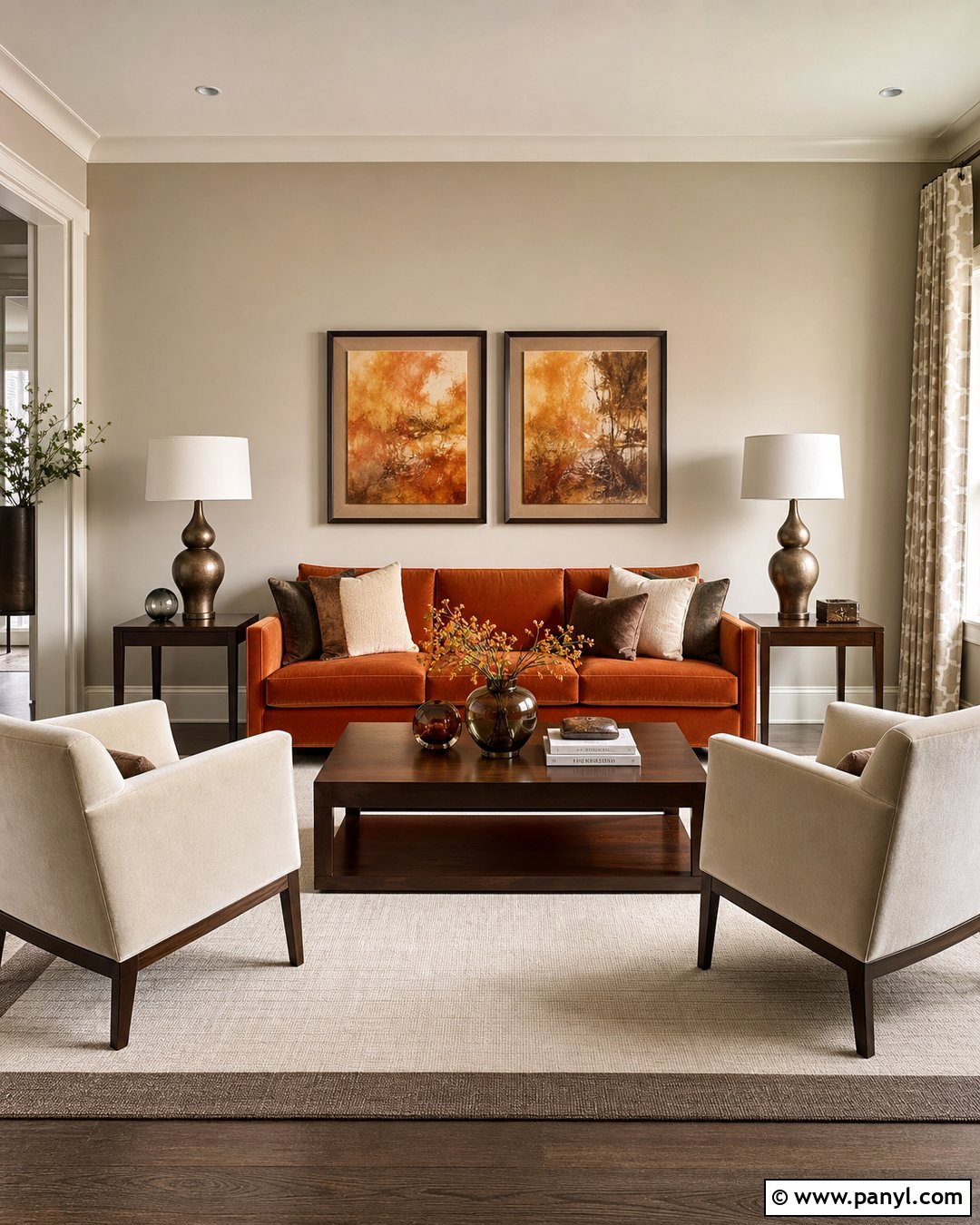 Light Taupe Walls With Burnt Orange Sofa - 20 Neutral Wall Color With Orange Furniture Ideas