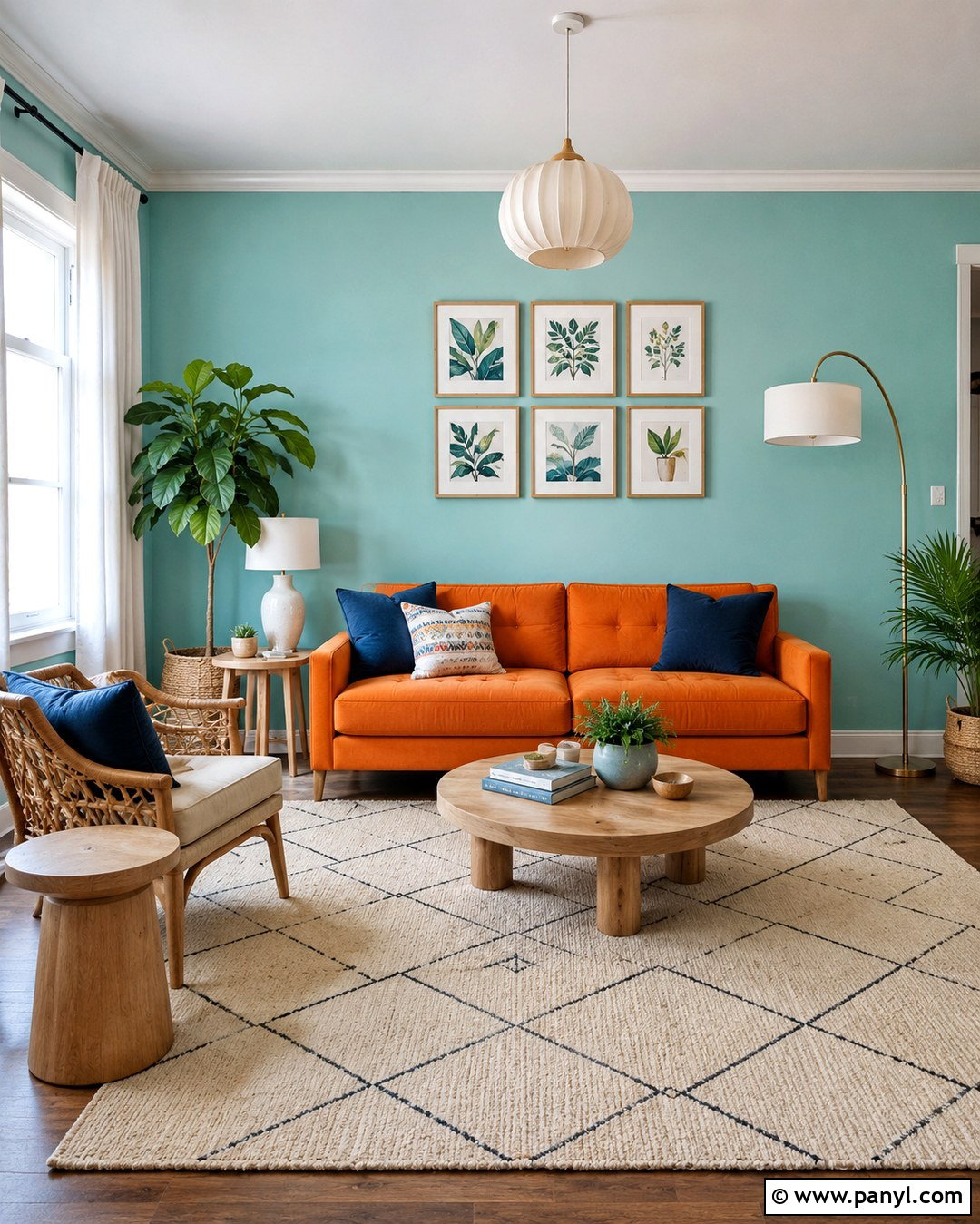 Light Teal Wall Tangerine Sofa - 20 Teal Wall Orange Sofa Ideas