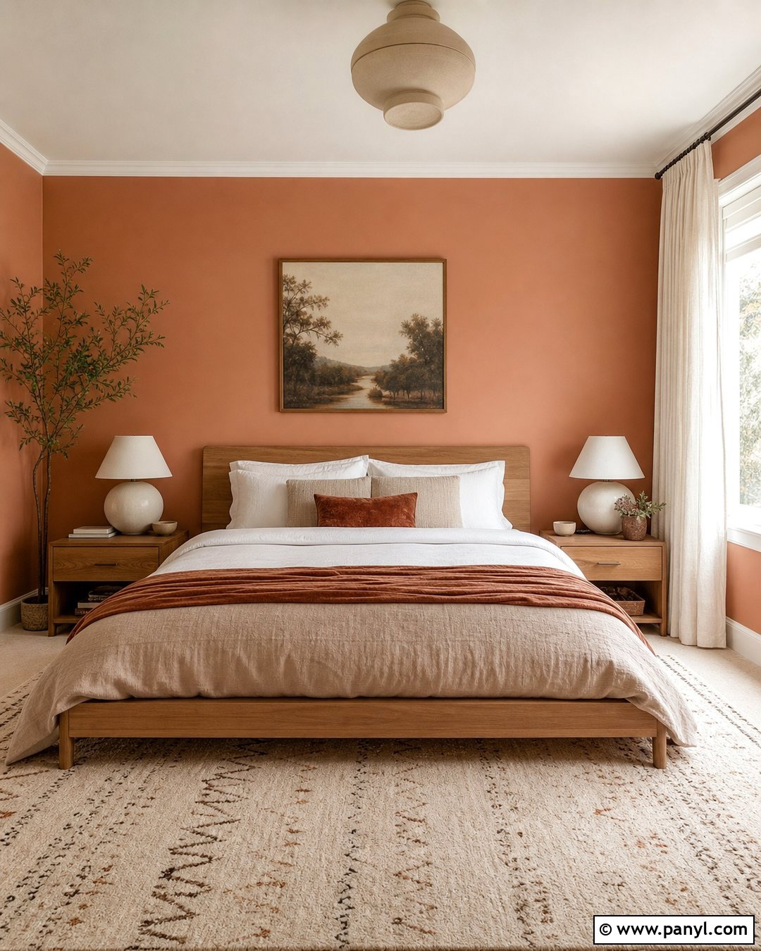 Light Terra Cotta Bedroom With White Bedding - 30 terra cotta wall color ideas