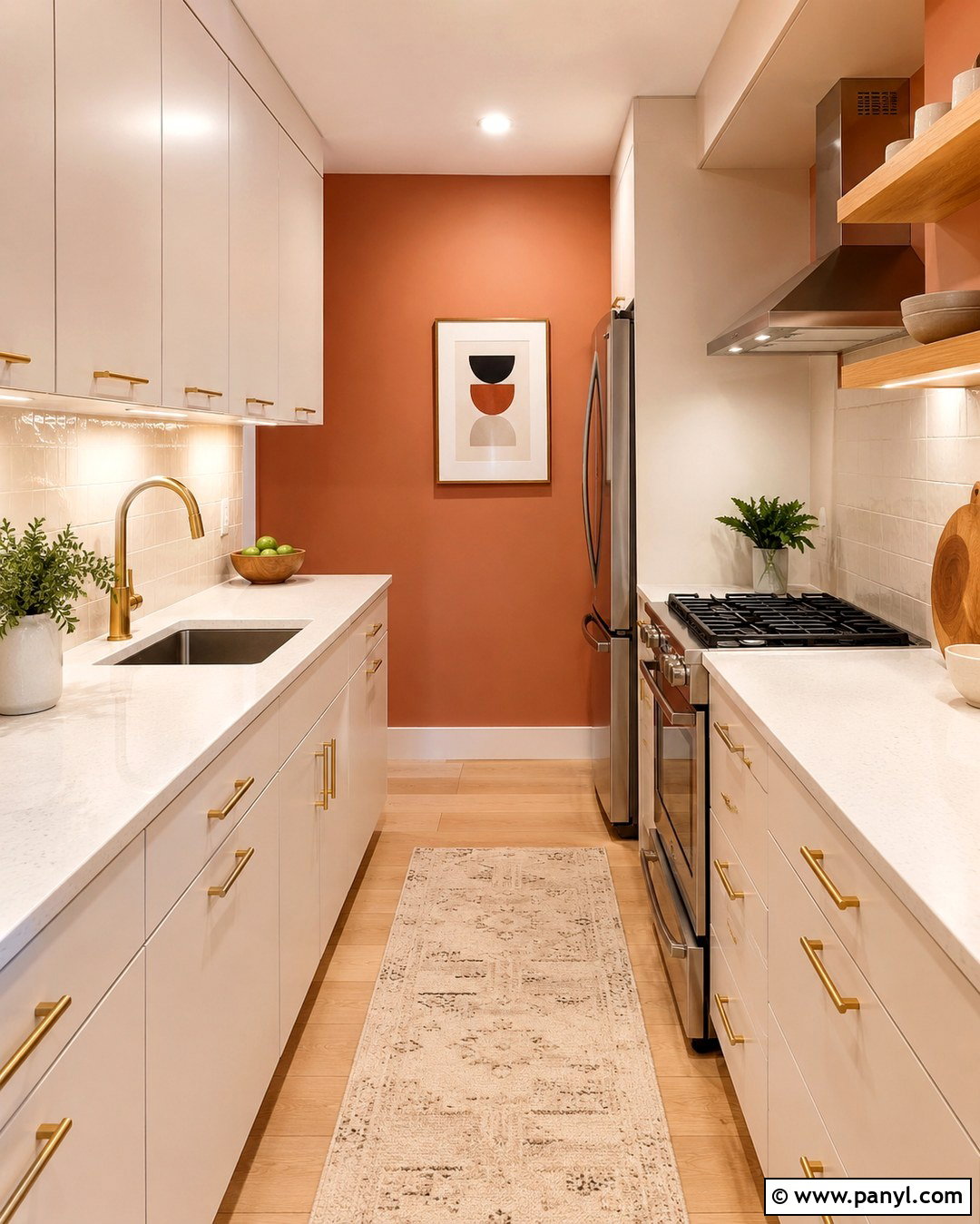 Light Terracotta Kitchen Walls In A Small Galley Kitchen - 20 Light Terracotta Kitchen Walls