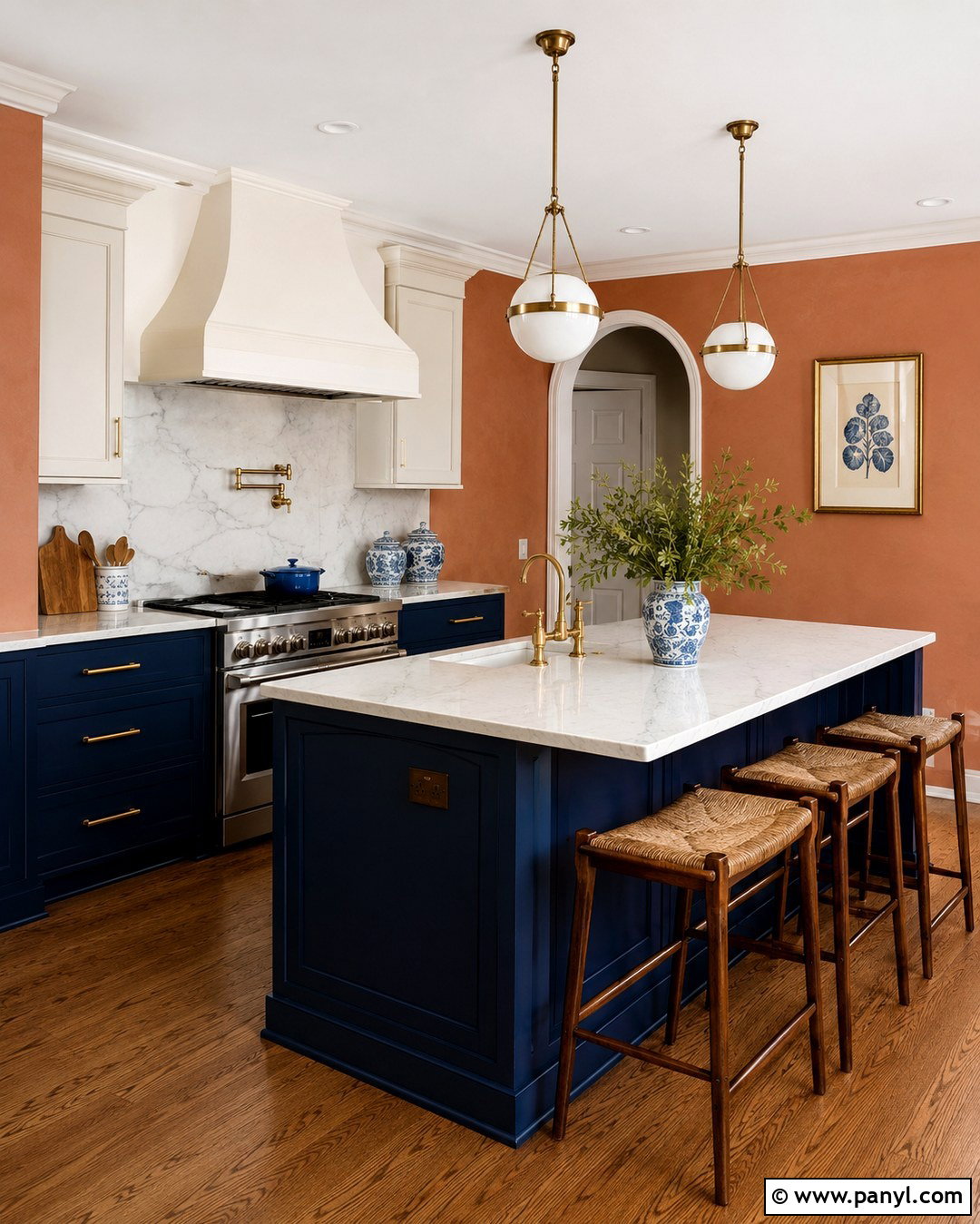Light Terracotta Kitchen Walls With Navy Blue Cabinets - 20 Light Terracotta Kitchen Walls