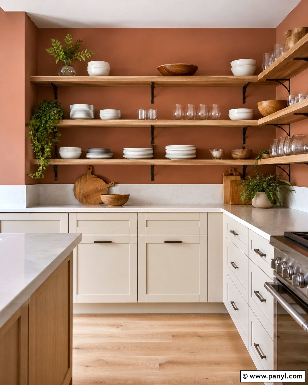 Light Terracotta Kitchen Walls With Open Shelving - 20 Light Terracotta Kitchen Walls
