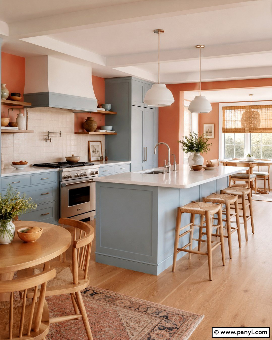 Light Terracotta Kitchen Walls With Pale Blue Cabinets - 20 Light Terracotta Kitchen Walls