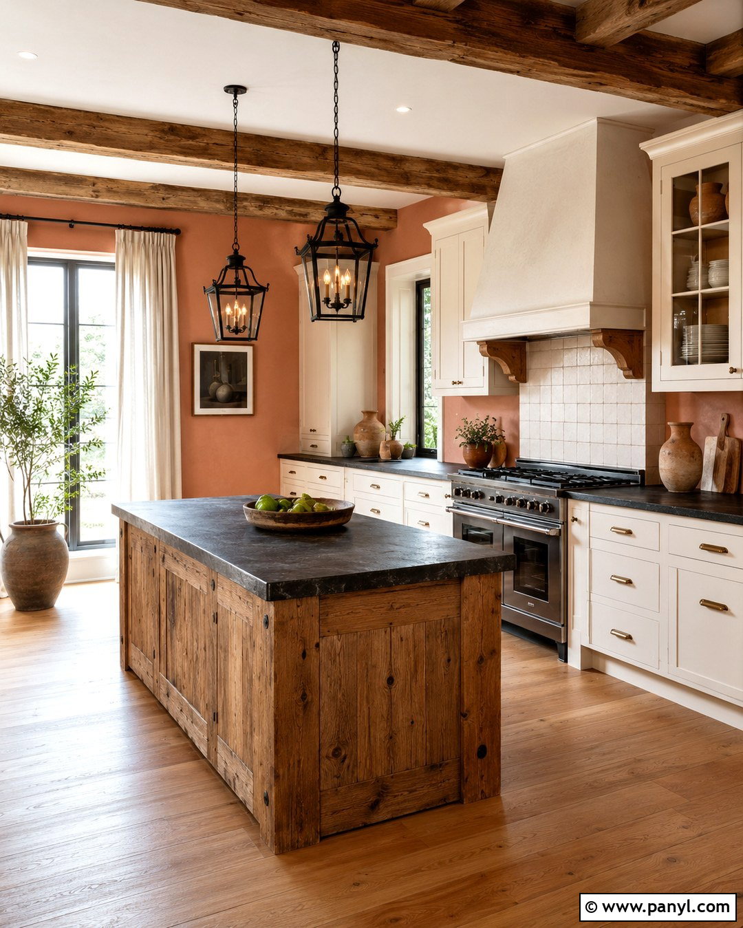 Light Terracotta Kitchen Walls With Rustic Wood Beams - 20 Light Terracotta Kitchen Walls