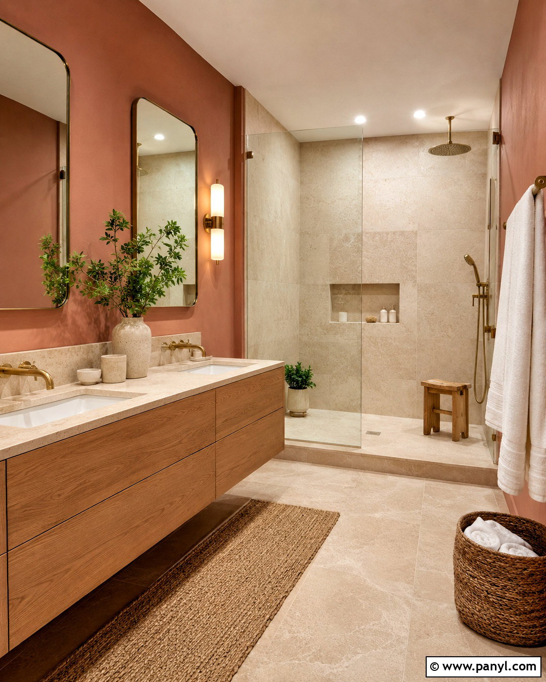 Light Terracotta Walls In A Bathroom - 40 Light Terracotta Walls