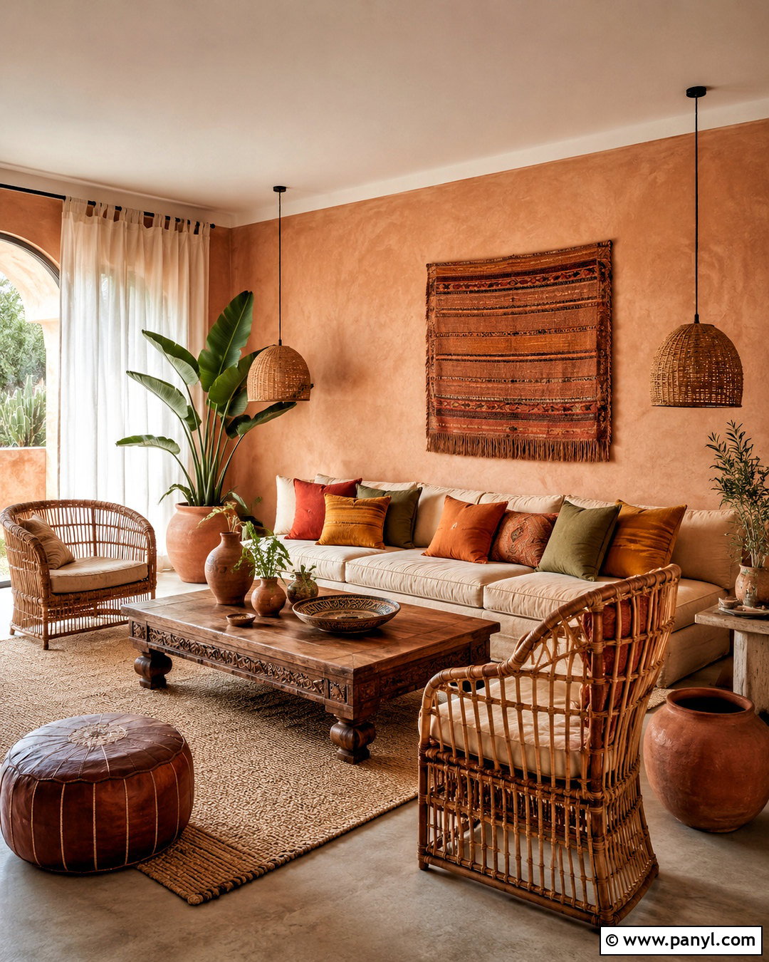 Light Terracotta Walls In A Boho Living Room - 40 Light Terracotta Walls