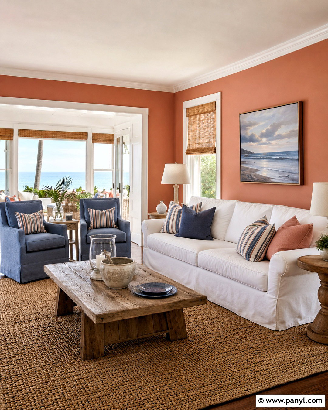 Light Terracotta Walls In A Coastal Living Room - 40 Light Terracotta Walls