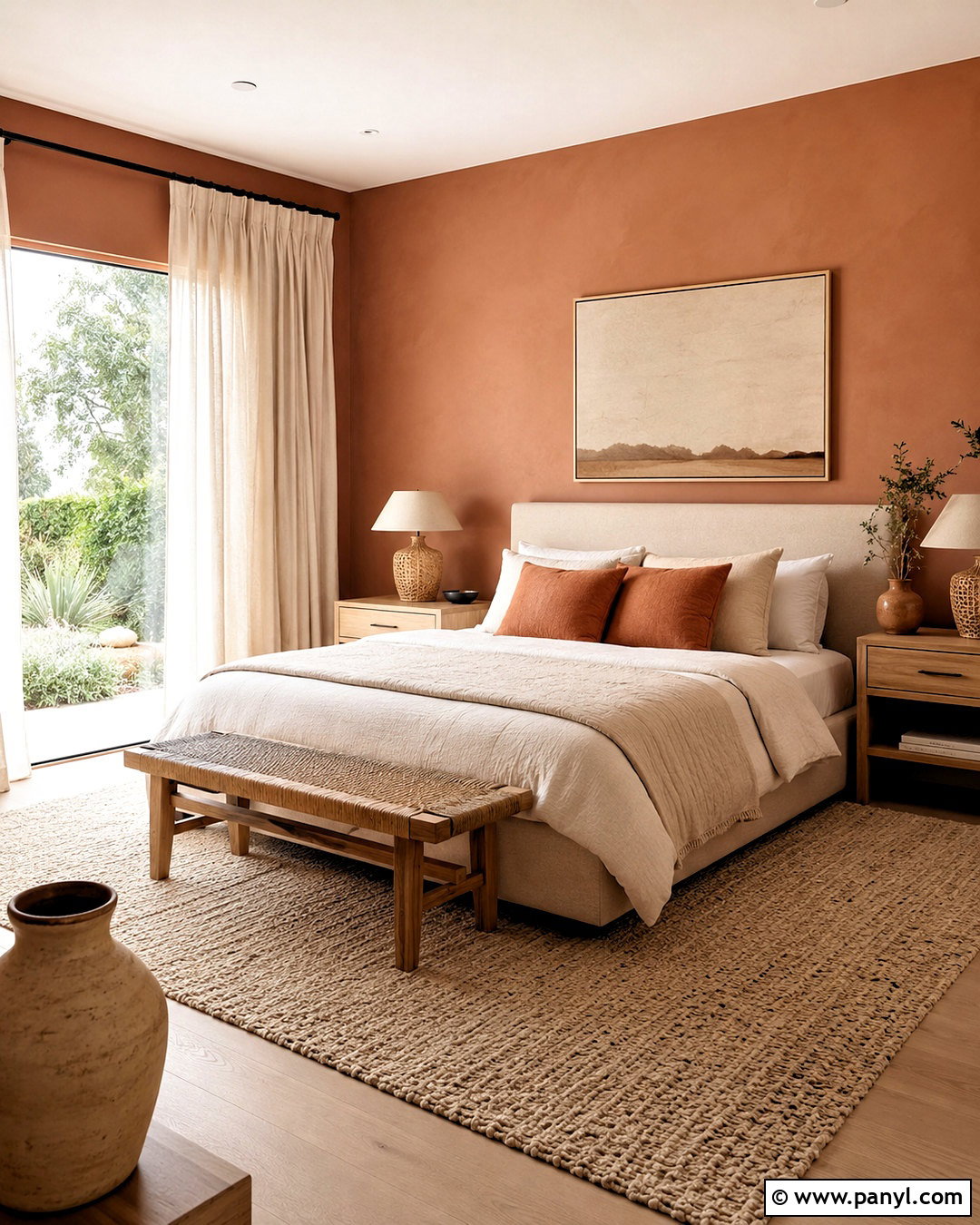 Light Terracotta Walls In A Cream Bedroom - 40 Light Terracotta Walls