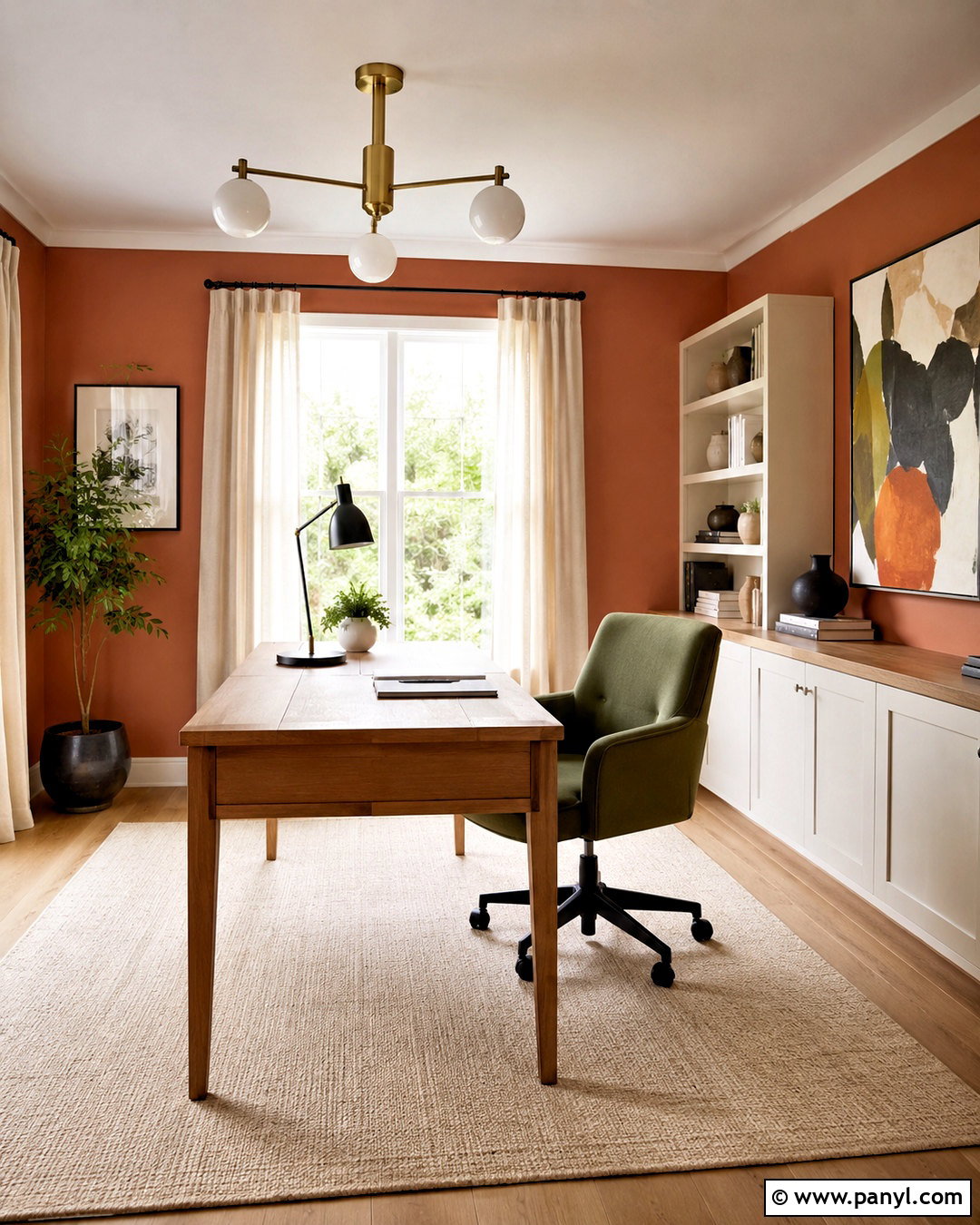 Light Terracotta Walls In A Home Office - 40 Light Terracotta Walls