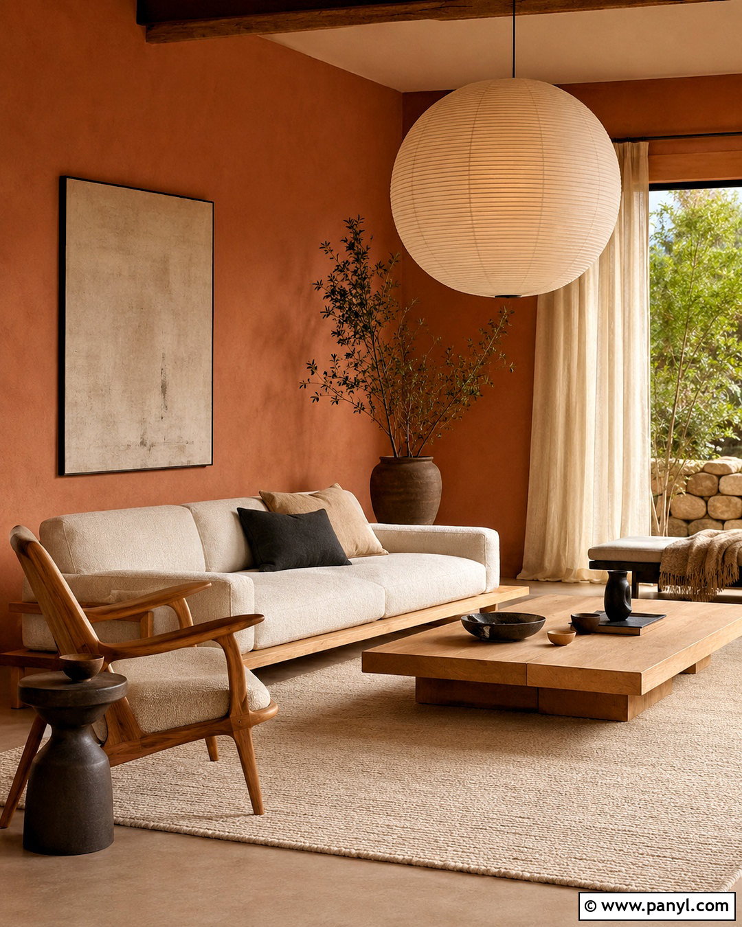 Light Terracotta Walls In A Japandi Living Room - 40 Light Terracotta Walls