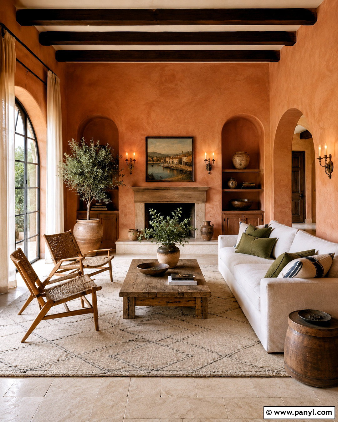 Light Terracotta Walls In A Mediterranean Living Room - 40 Light Terracotta Walls