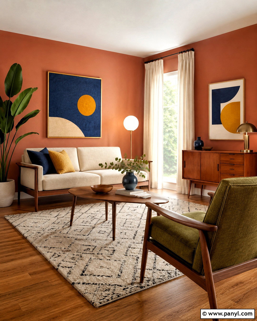 Light Terracotta Walls In A Midcentury Modern Room - 40 Light Terracotta Walls