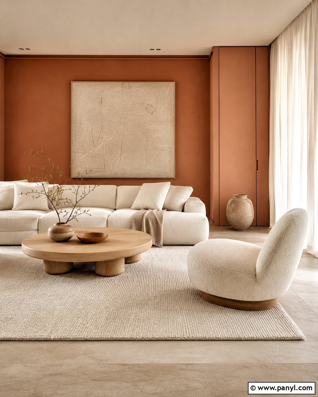 Light Terracotta Walls In A Minimalist Living Room - 40 Light Terracotta Walls