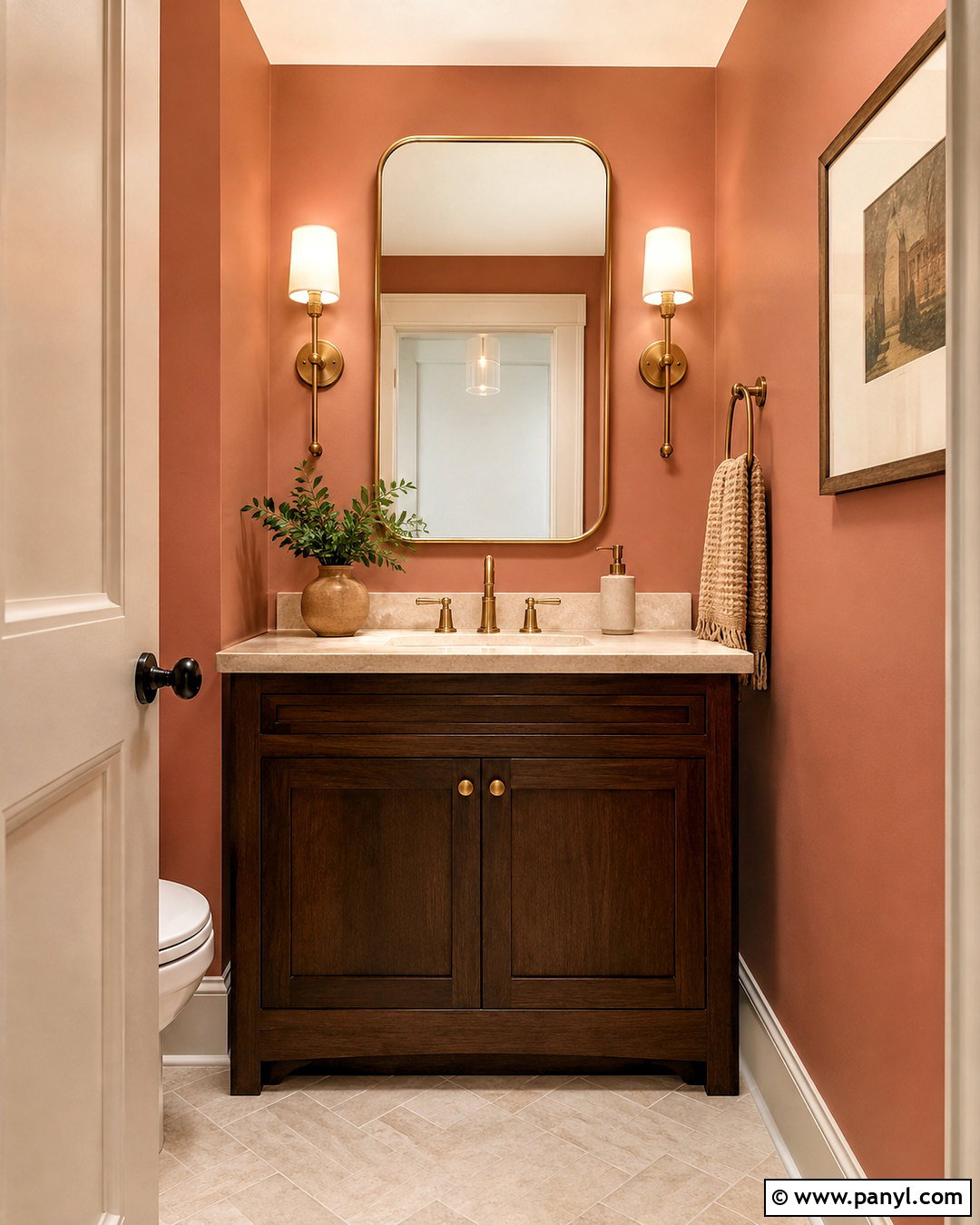 Light Terracotta Walls In A Powder Room - 40 Light Terracotta Walls