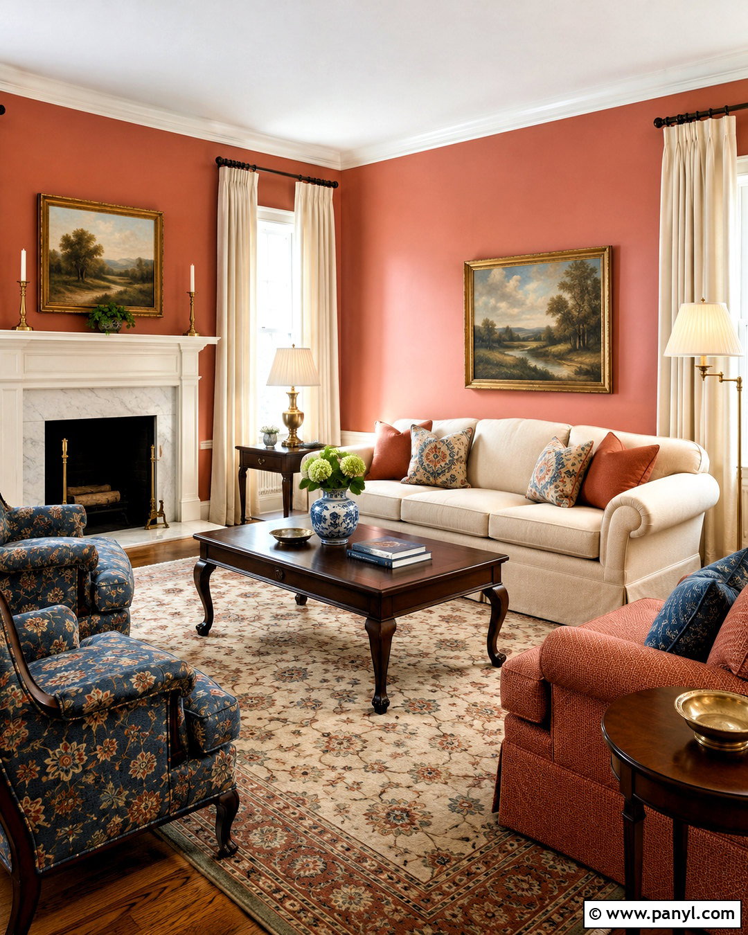 Light Terracotta Walls In A Traditional Living Room - 40 Light Terracotta Walls