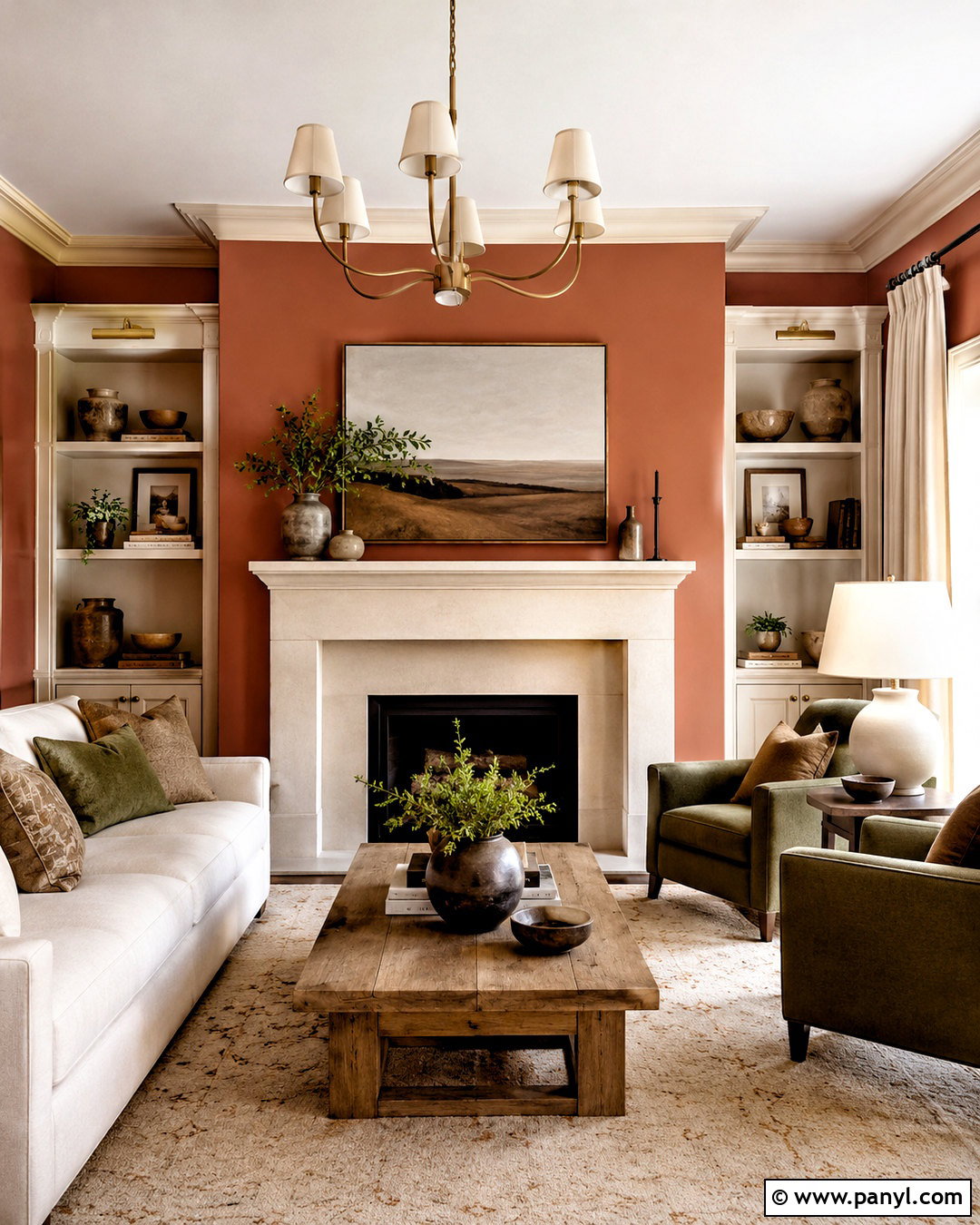 Light Terracotta Walls With A Cream Fireplace - 40 Light Terracotta Walls