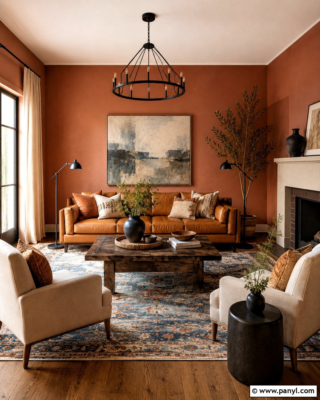 Light Terracotta Walls With Caramel Leather - 40 Light Terracotta Walls