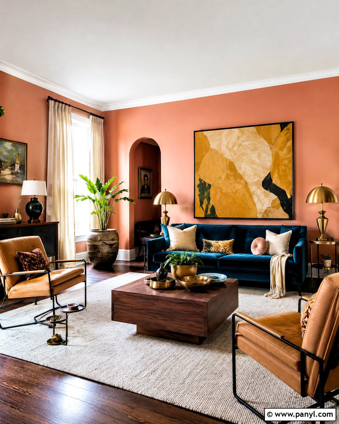 Light Terracotta Walls With Deep Teal Furniture - 40 Light Terracotta Walls