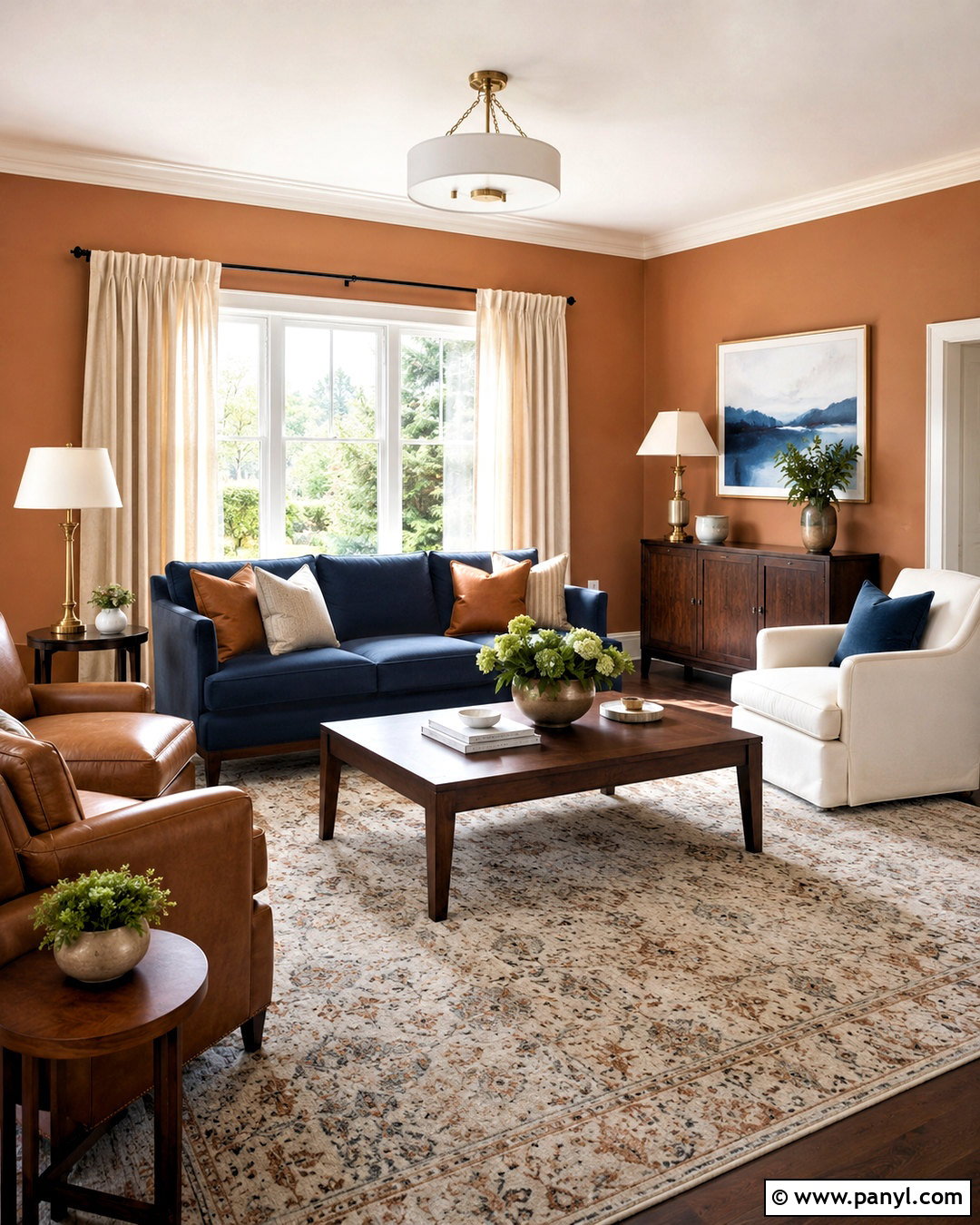 Light Terracotta Walls With Navy Blue Furniture - 40 Light Terracotta Walls