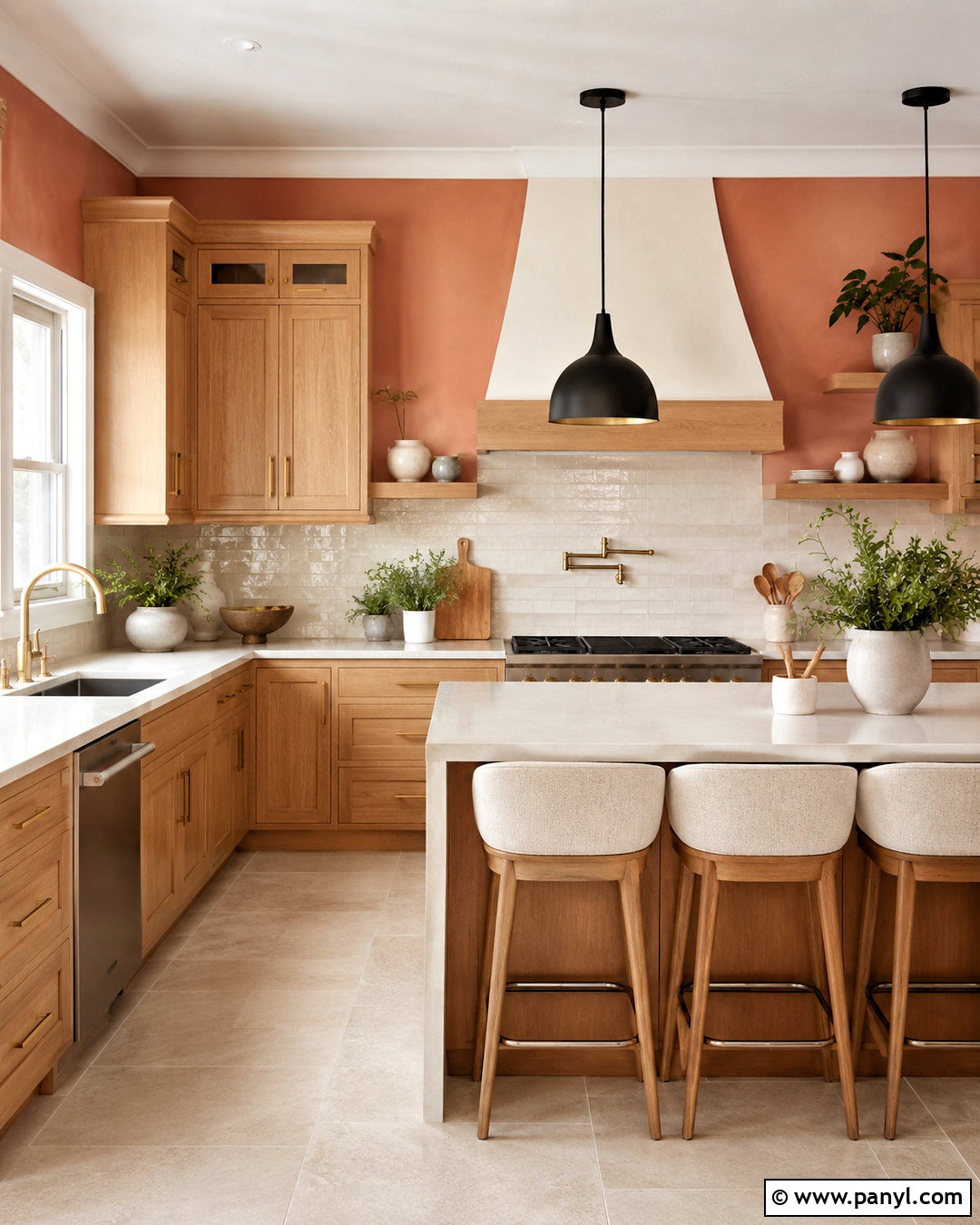 Light Terracotta Walls With Oak Kitchen Cabinets - 40 Light Terracotta Walls