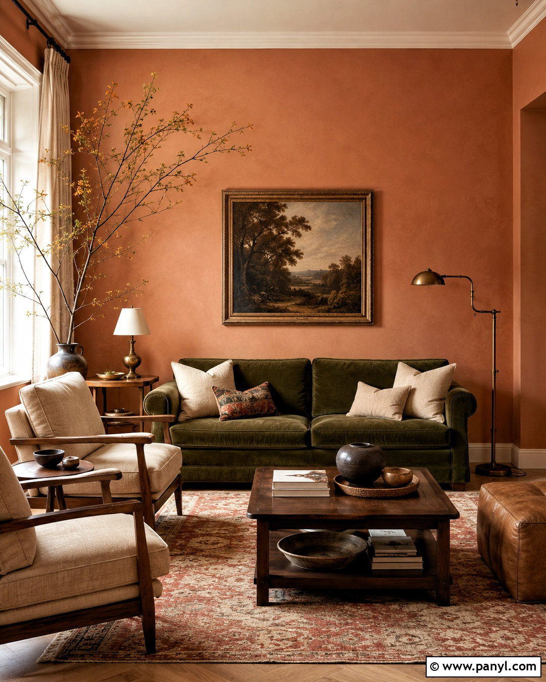 Light Terracotta Walls With Olive Green Seating - 40 Light Terracotta Walls