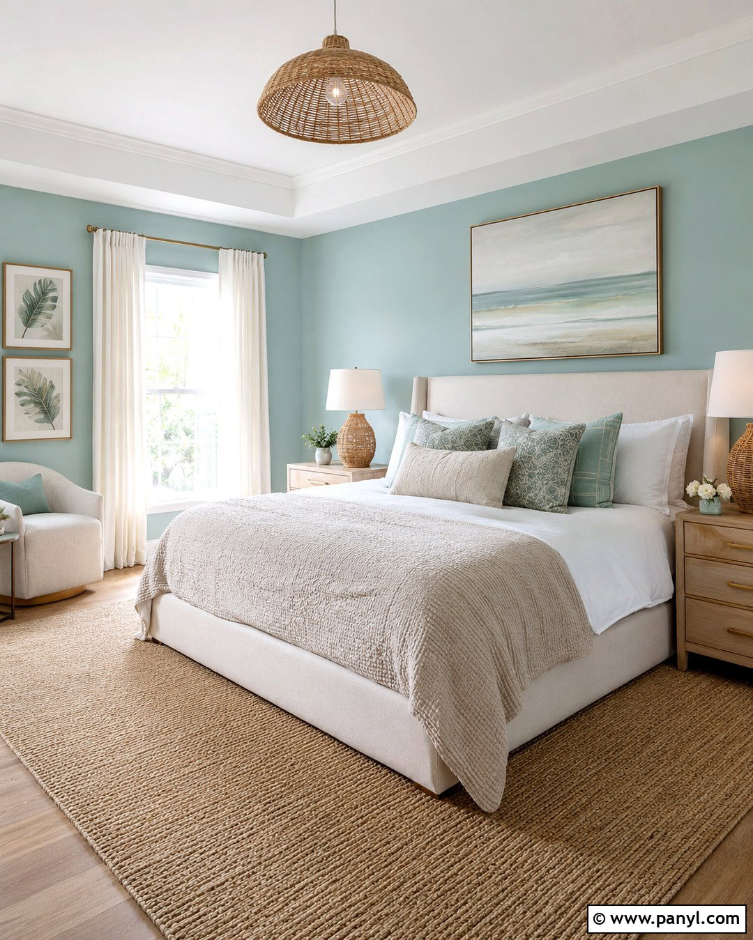 Light Turquoise Bedroom With Beige Decor - 20 Light Turquoise Wall Paint Ideas