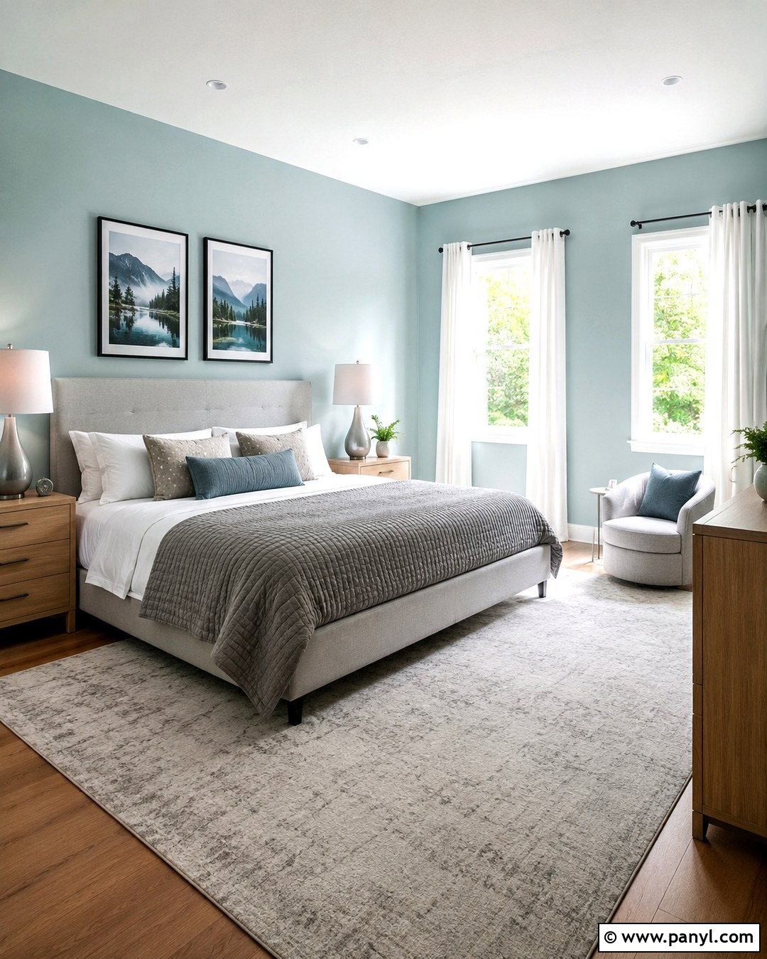 Light Turquoise Bedroom With Gray Bedding - 20 Light Turquoise Wall Ideas