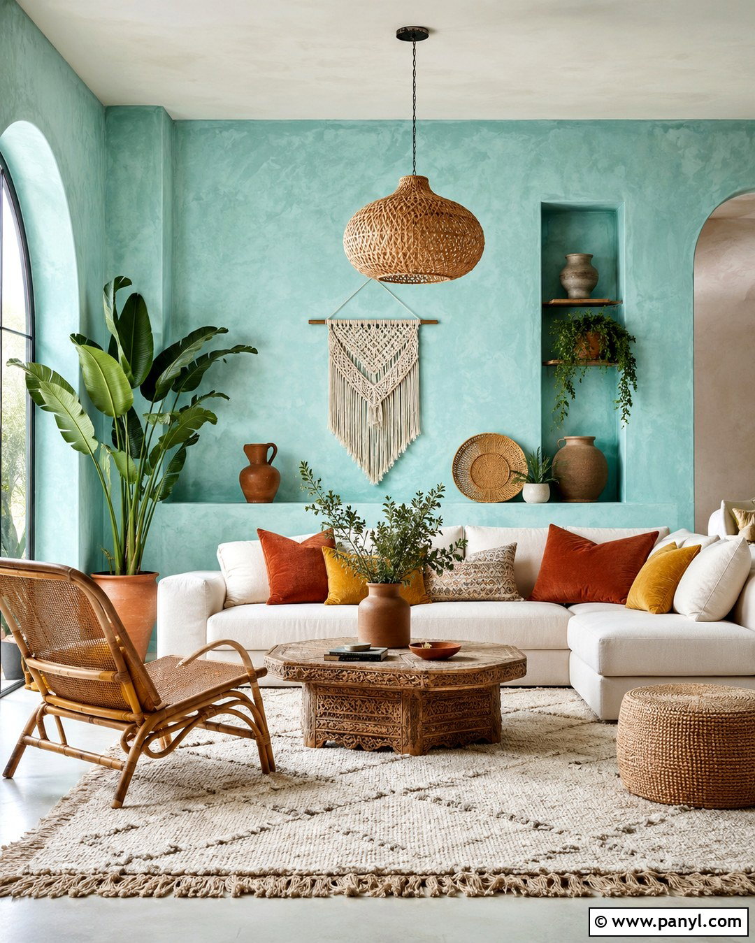 Light Turquoise Boho Living Room - 20 Light Turquoise Wall Paint Ideas