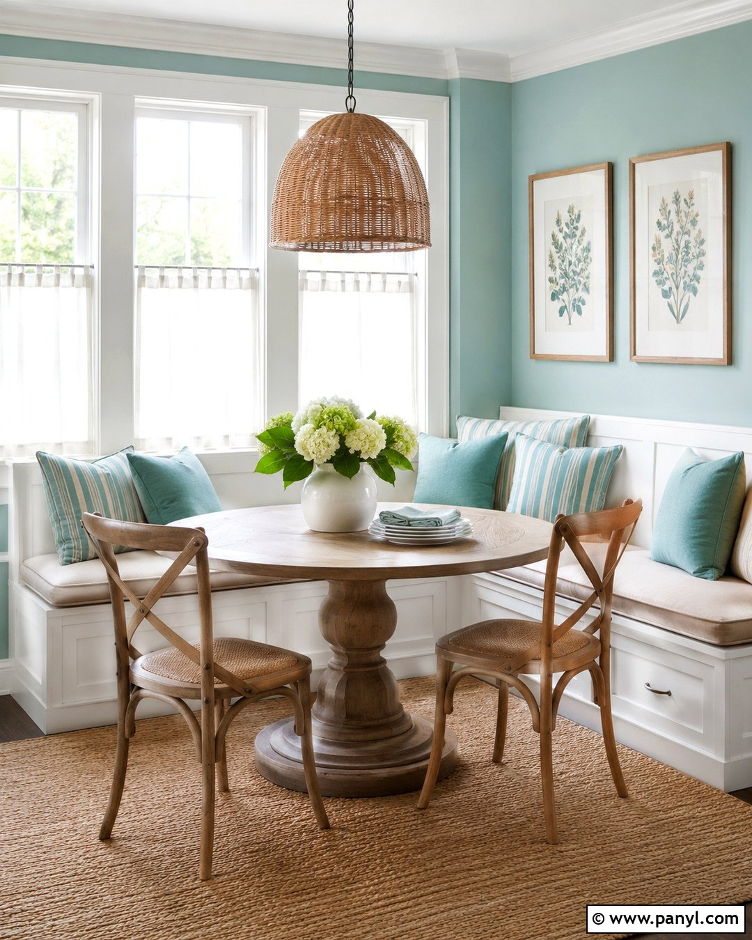 Light Turquoise Breakfast Nook With Built-In Seating - 20 Light Turquoise Wall Ideas