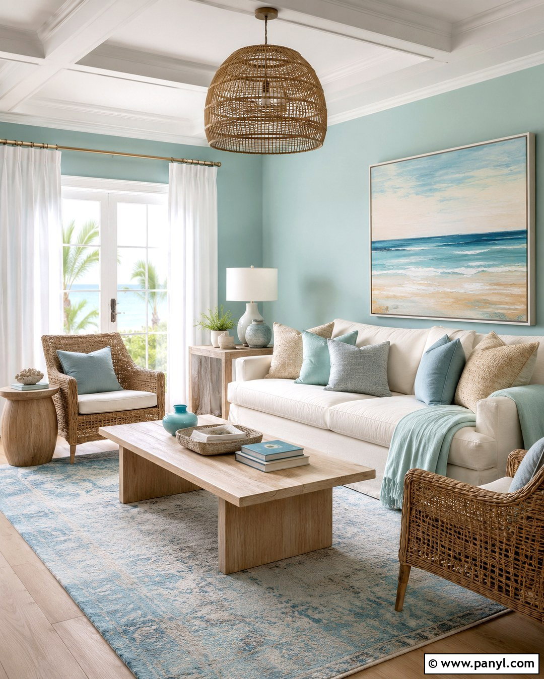 Light Turquoise Coastal Living Room - 20 Light Turquoise Wall Paint Ideas