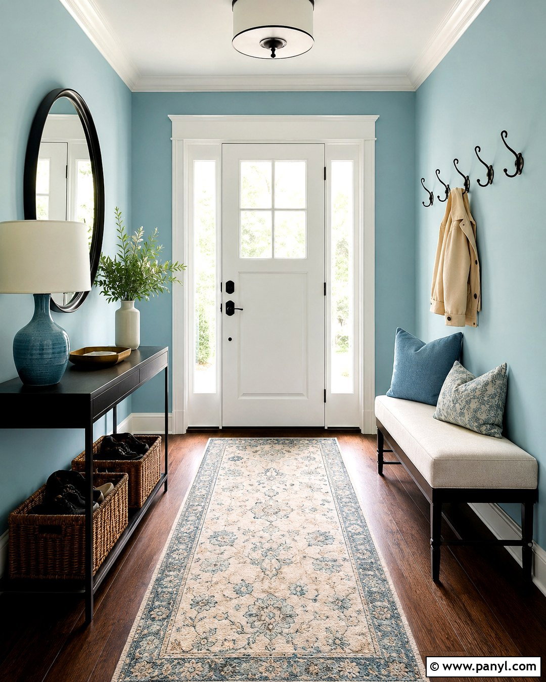 Light Turquoise Entryway With Black Accents - 20 Light Turquoise Wall Ideas