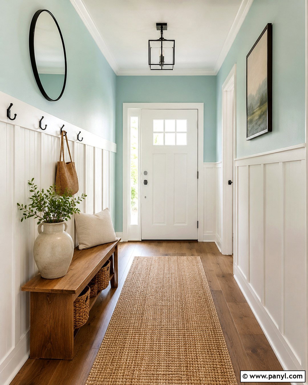 Light Turquoise Entryway With Wall Paneling - 20 Light Turquoise Wall Paint Ideas