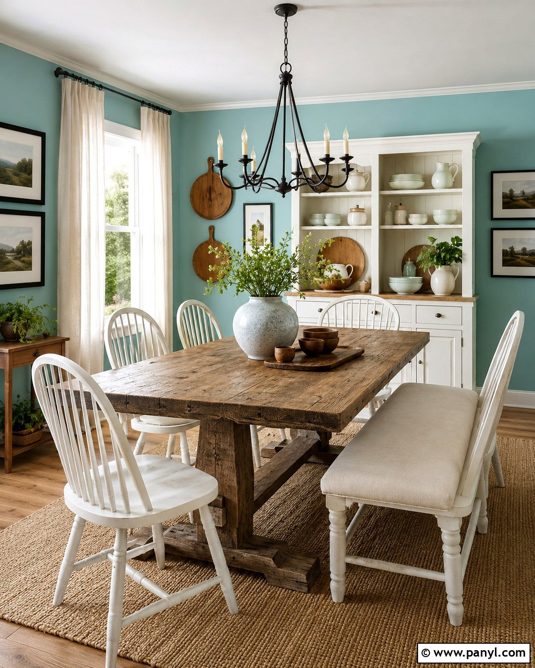 Light Turquoise Farmhouse Dining Room - 20 Light Turquoise Wall Ideas
