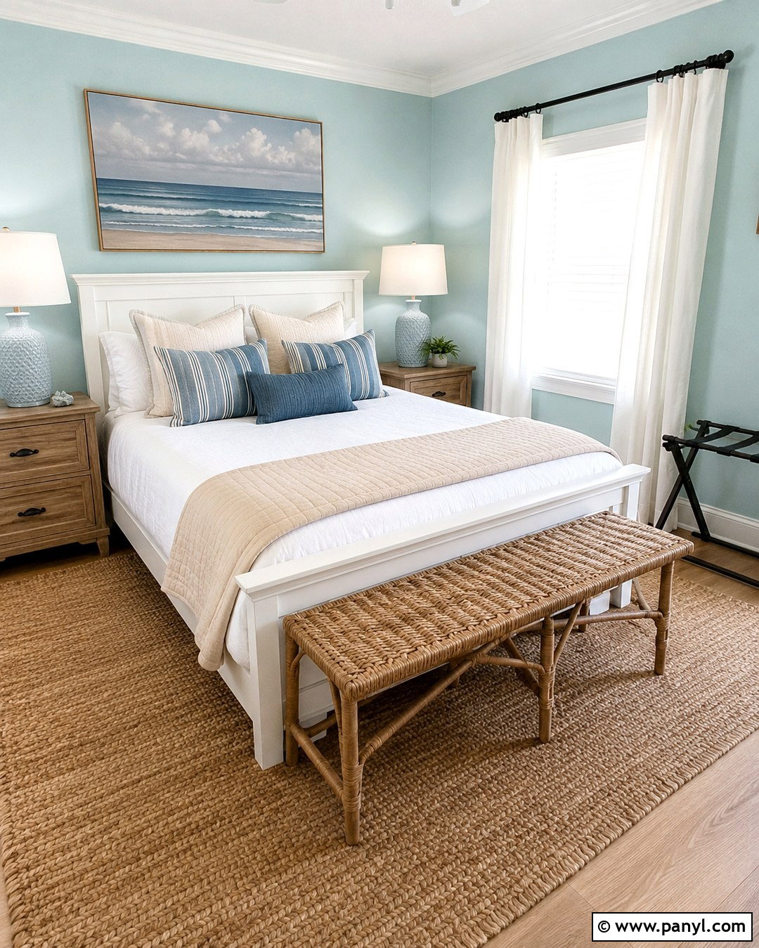 Light Turquoise Guest Bedroom With Coastal Decor - 20 Light Turquoise Wall Ideas
