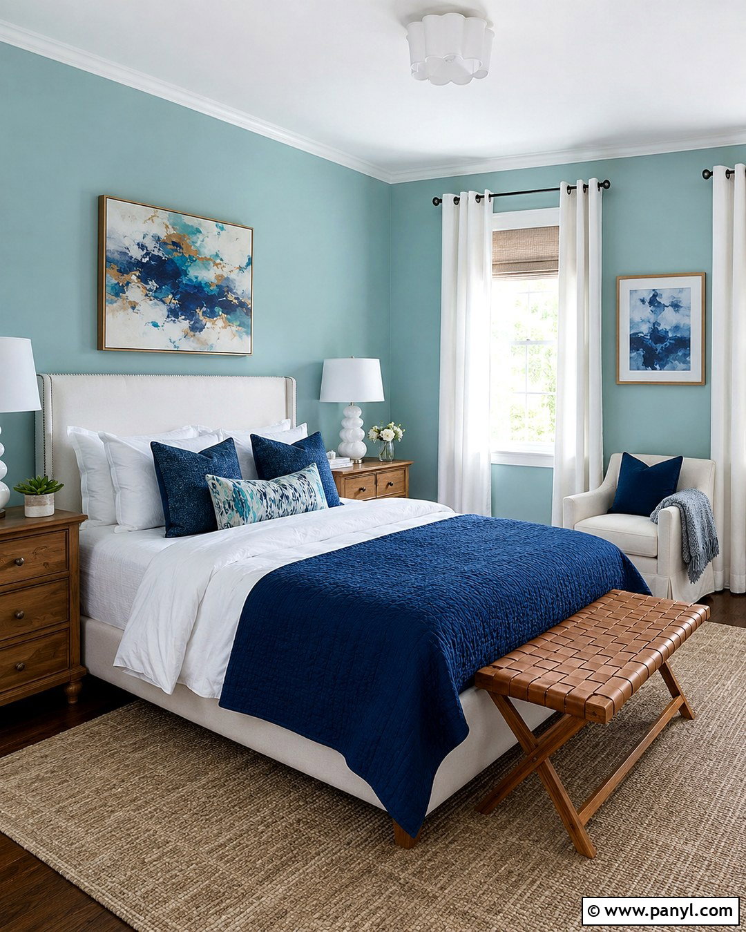 Light Turquoise Guest Room With Navy Accents - 20 Light Turquoise Wall Paint Ideas