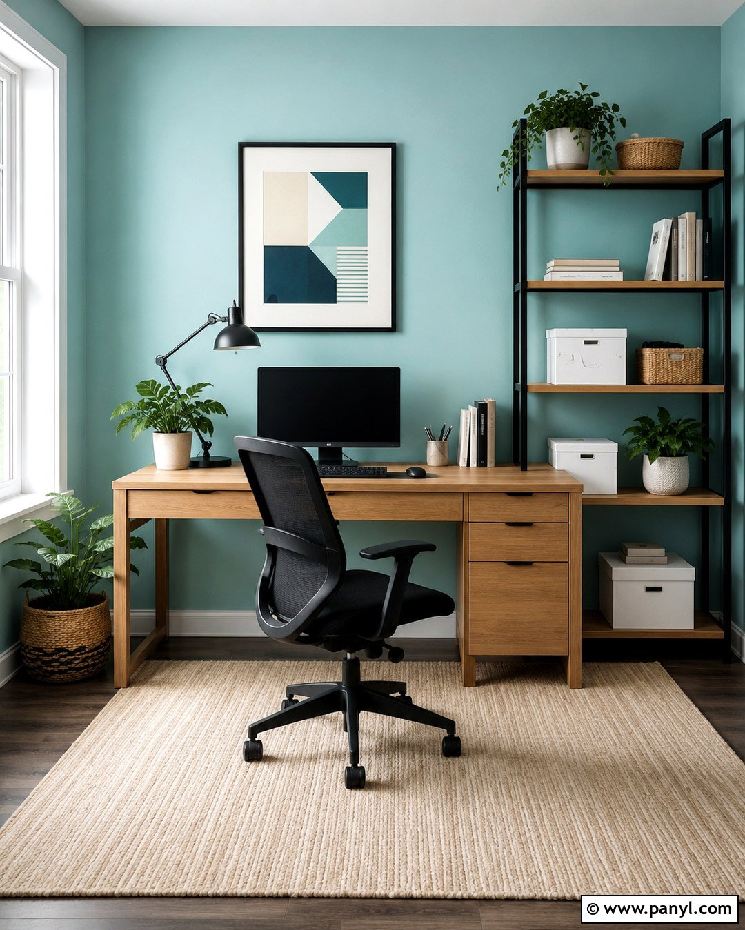 Light Turquoise Home Office With Black Accents - 20 Light Turquoise Wall Paint Ideas