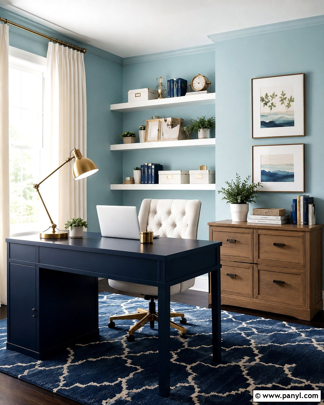 Light Turquoise Home Office With Navy Accents - 20 Light Turquoise Wall Ideas