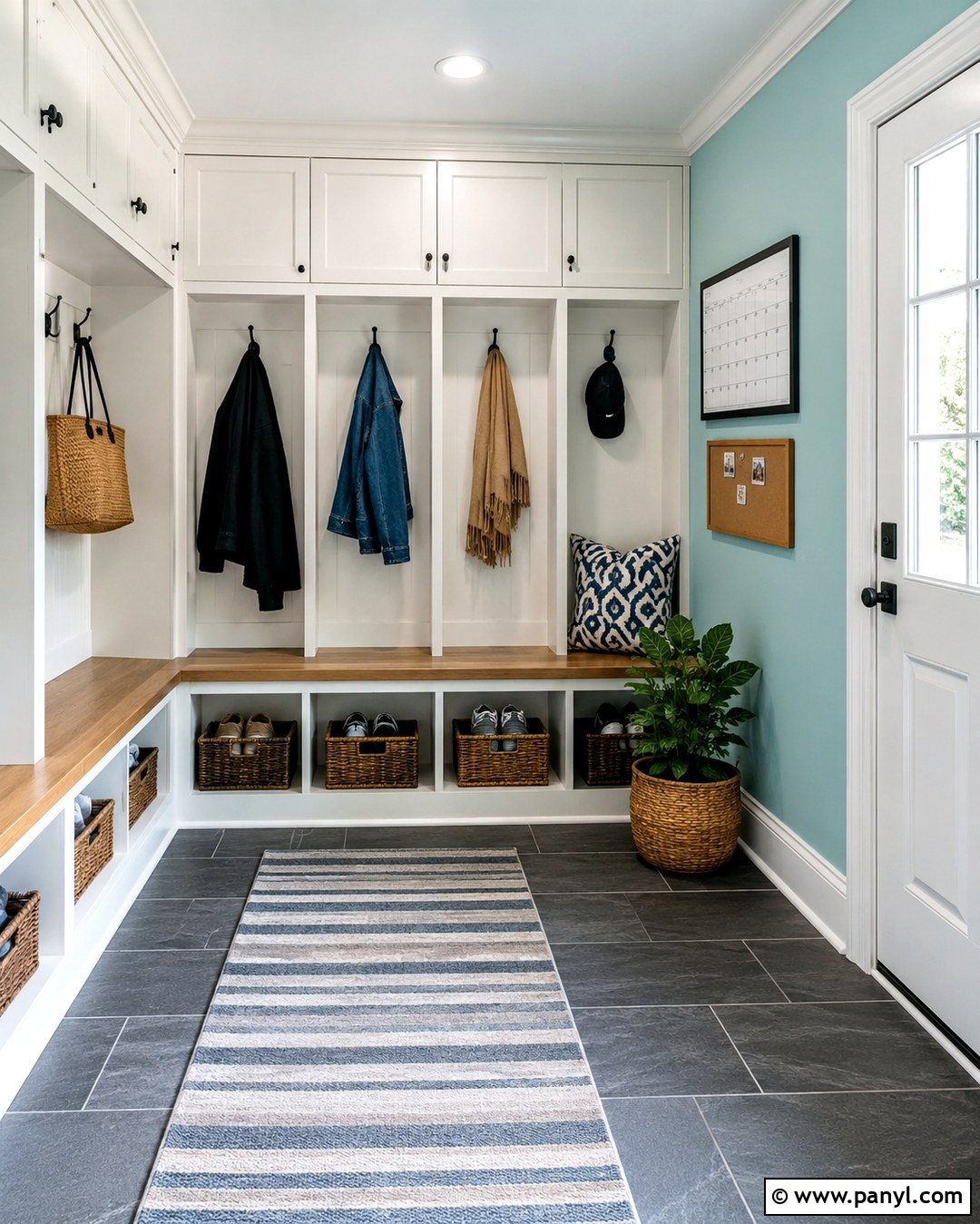 Light Turquoise Mudroom With White Storage - 20 Light Turquoise Wall Ideas